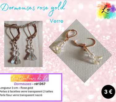 Dormeuses rose gold verre à facettes fleur verre nacré Les Couleurs de Lo