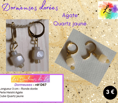 Dormeuses dorées Quartz jaune Agate Les Couleurs de Lo