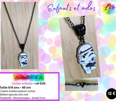 Collier noir pendentif Stormtrooper émail Les Couleurs de Lo