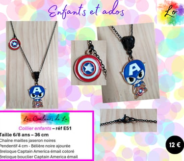 Collier enfant pendentif Captain America émail coloré Les Couleurs de Lo