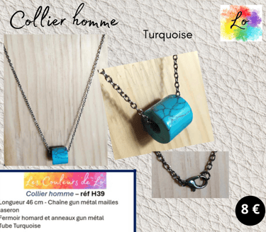Collier gun métal Turquoise Les Couleurs de Lo