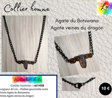 Collier noir Agate du Botswana Agate veines du dragon Les Couleurs de Lo