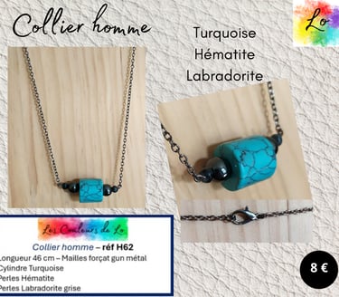 Collier gun métal Turquoise Hématite Labradorite Les Couleurs de Lo