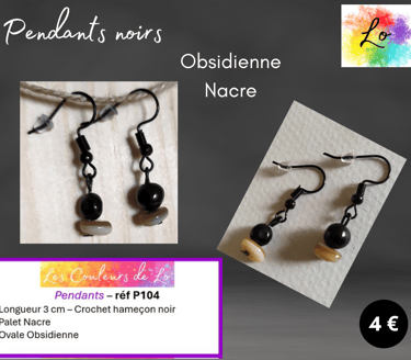 Boucles pendants noirs Nacre Obsidienne Les Couleurs de Lo