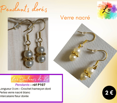 Pendants dorés verre nacré blanc Les Couleurs de Lo