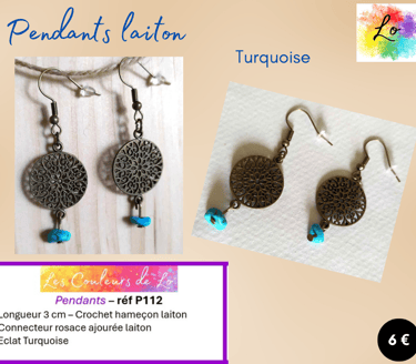 Boucles pendants laiton rosace laiton Turquoise Les Couleurs de Lo