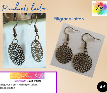 Boucles pendants laiton rosace métal Les Couleurs de Lo