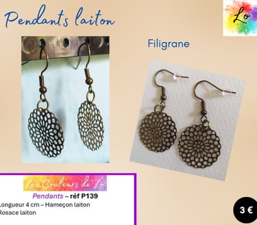 Boucles pendants laiton rosace laiton Les Couleurs de Lo