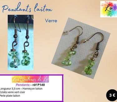 Boucles pendants laiton verre vert clair Les Couleurs de Lo