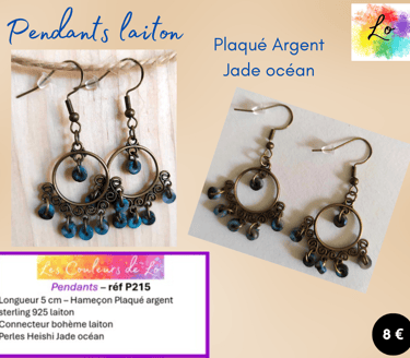 Boucles pendants laiton Plaqué argent bohème Jade océan Les Couleurs de Lo