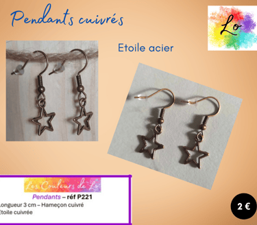 Boucles pendants cuivrés étoile acier Les Couleurs de Lo
