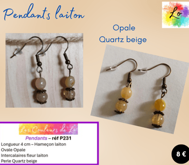 Boucles pendants laiton Opale Quartz beige Les Couleurs de Lo