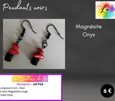 Boucles pendants noirs Magnésite Onyx Les Couleurs de Lo