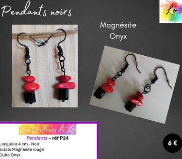 Boucles pendants noirs Magnésite Onyx Les Couleurs de Lo