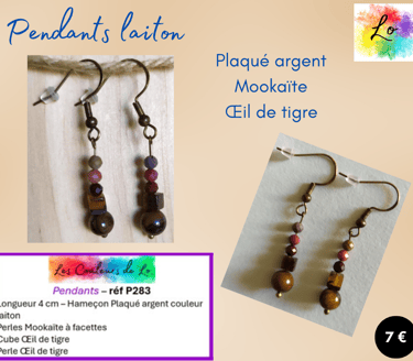 Boucles pendants Plaqué argent Mookaïte Œil de tigre Les Couleurs de Lo