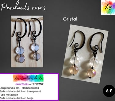 Boucles pendants noirs cristal autrichien Les Couleurs de Lo
