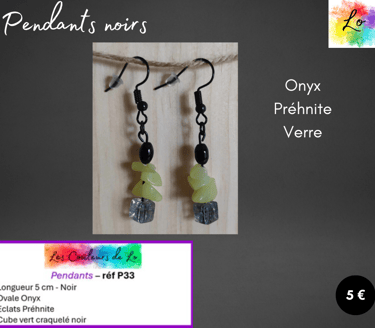 Boucles pendants noirs Onyx Prénite Les Couleurs de Lo