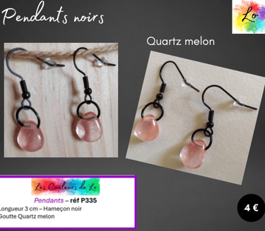 Boucles pendants noirs Quartz melon Les Couleurs de Lo