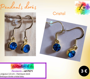 Boucles pendants dorés cristal bleu Les Couleurs de Lo