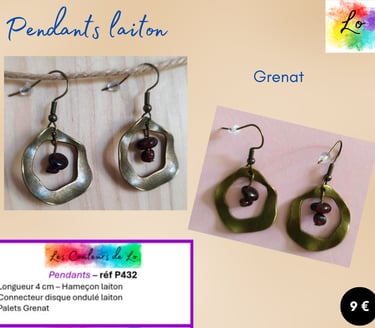 Boucles pendants laiton disque ondulé Grenat Les Couleurs de Lo