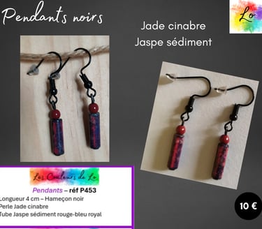 Boucles pendants noirs Jade cinabre Jaspe sédiment Les Couleurs de Lo