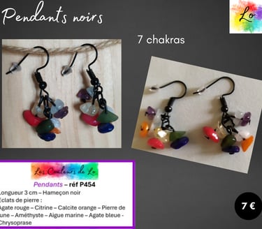 Boucles pendants noirs 7 éclats de pierre Les Couleurs de Lo