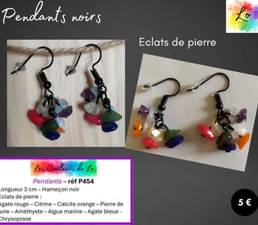 Boucles pendants noirs 7 éclats de pierre Les Couleurs de Lo