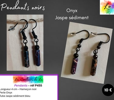 Boucles pendants noirs Onyx Jaspe sédiment Les Couleurs de Lo