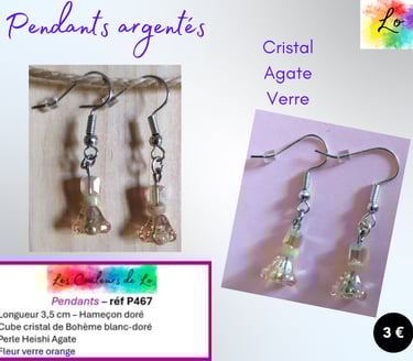 Boucles pendants argentés cristal de Bohème Agate fleur verre Les Couleurs de Lo