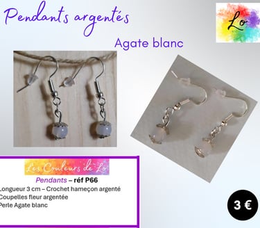 Pendants argentés Agate blanche Les Couleurs de Lo