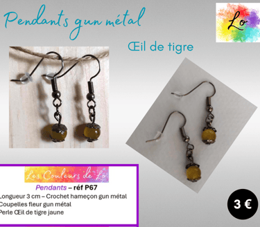 Pendants gun métal Œil de tigre Les Couleurs de Lo