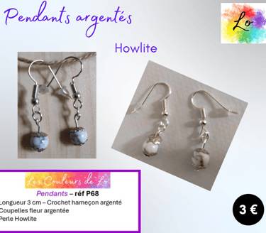 Pendants argentés Howlite Les Couleurs de Lo