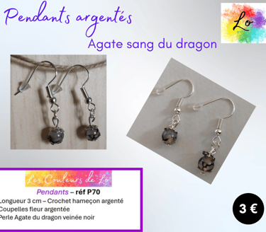 Pendants argentés Agate sang du dragon Les Couleurs de Lo