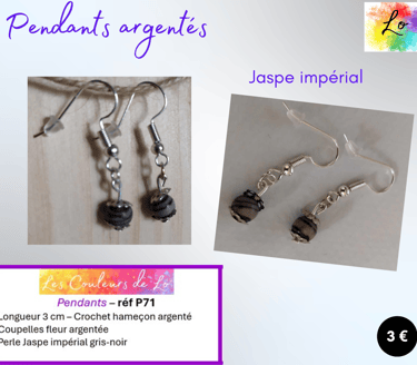 Boucles pendants argentés Jaspe impérial Les Couleurs de Lo