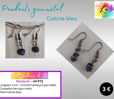 Pendants gun métal Calcite bleu Les Couleurs de Lo
