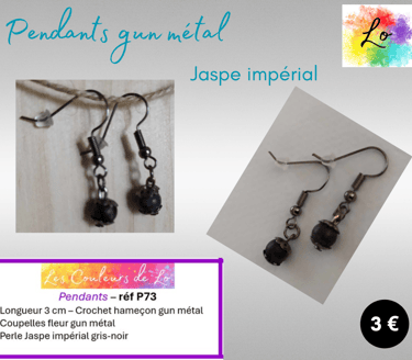 Pendants gun métal Jaspe léopard Les Couleurs de Lo
