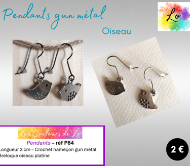 Pendants gun métal oiseau acier Les Couleurs de Lo