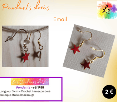 Pendants dorés étoile émail rouge Les Couleurs de Lo