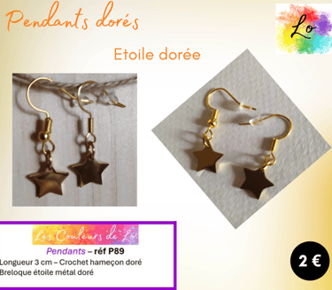 Pendants dorés étoile acier Les Couleurs de Lo
