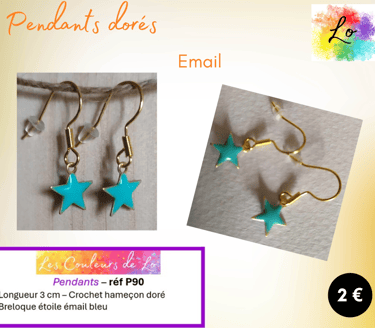 Pendants dorés étoile émail bleu Les Couleurs de Lo