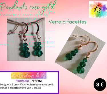 Pendants rose gold verre à facettes vert Les Couleurs de Lo
