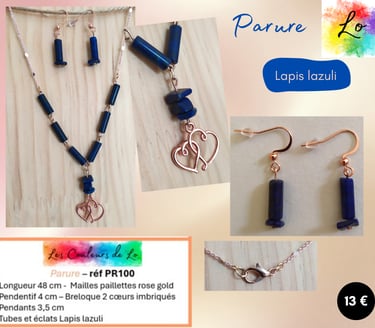 Parure rose gold Lapis lazuli breloque cœurs Les Couleurs de Lo