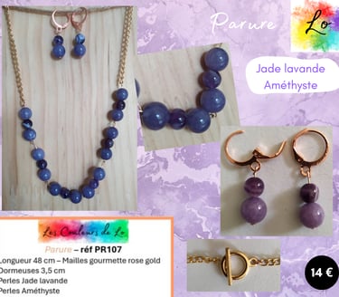 Parure rose gold Jade lavande Améthyste Les Couleurs de Lo
