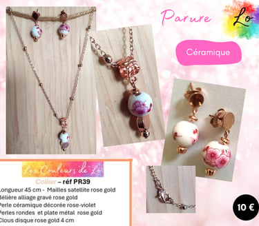Parure rose gold céramique décorée perles rose gold Les Couleurs de Lo