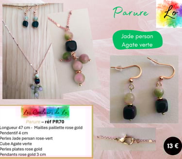 Parure rose gold Jade persan rose-vert Agate verte Les Couleurs de Lo