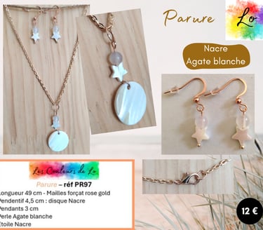 Parure rose gold Nacre Agate blanche Les Couleurs de Lo