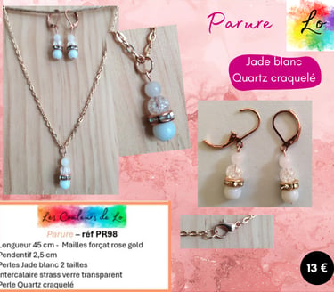 Parure rose gold Jade blanc strass Quartz craquelé Les Couleurs de Lo