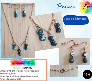 Parure rose gold Jaspe sédiment bleu Les Couleurs de Lo