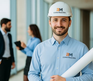 Tabela com as áreas de atuação da RM Construções incluindo obras residenciais, industriais, retrofit
