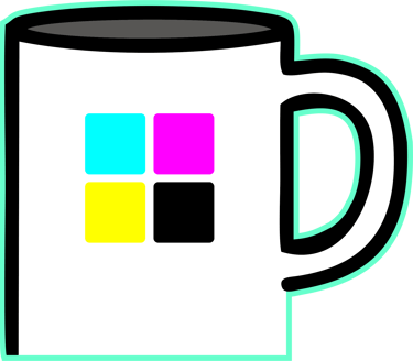 a mug of coffee mug with a colorful square design sublimation